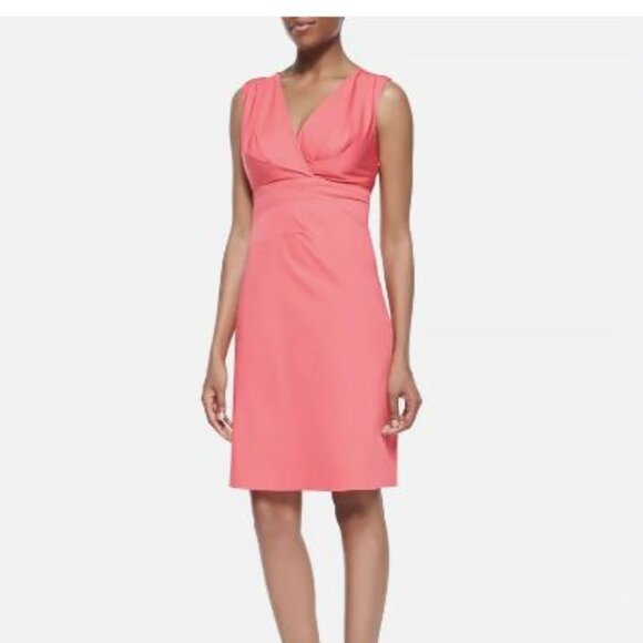 NWOT *TAN* Elie Tahari "Sonya" Stretch Cotton Blend Surplice Top Lined Dress 4 - Picture 2 of 10